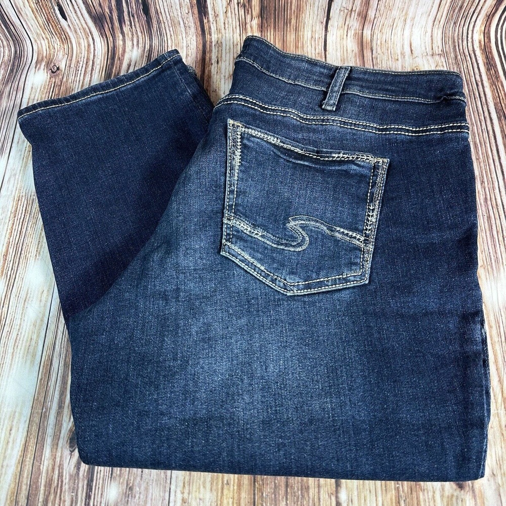 Silver Jeans Co BOYFRIEND Womens Size 16 Blue Crop High Rise Denim Pants 38x28.5